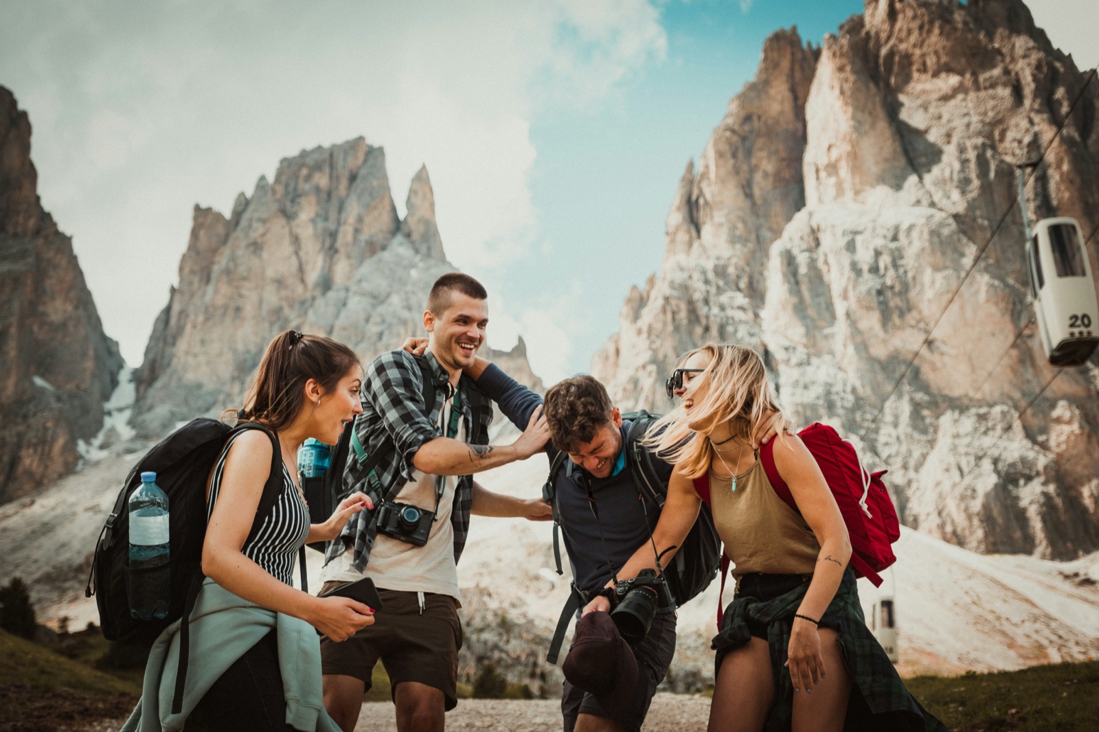 Group of friends on a guided city tour